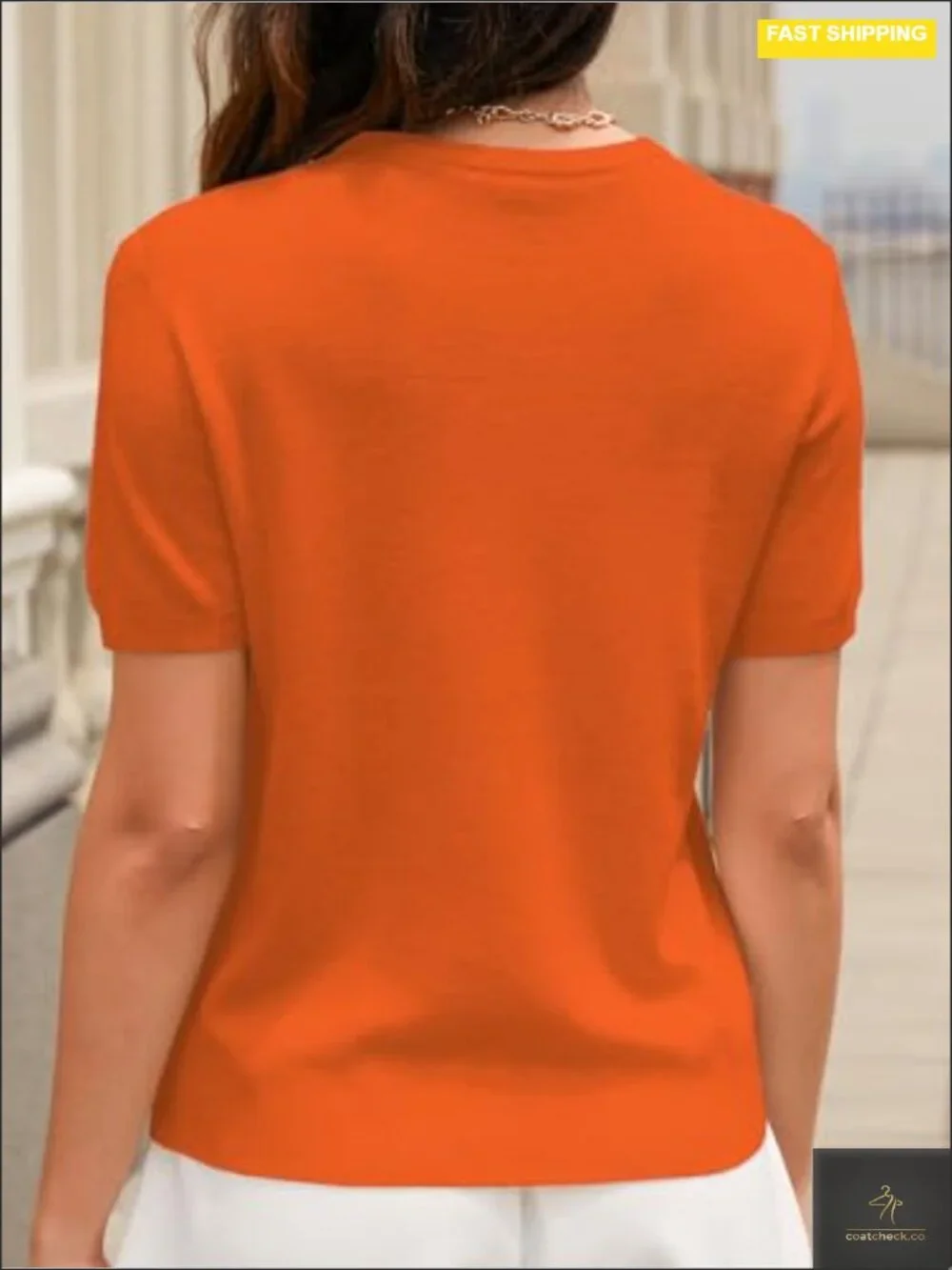 Short Sleeve Sweater Crew Neck Ribbed Hem Lightweight Knit Pullover